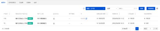 新建视图示例（该视图展示魔方云产品，且状态只为开通中，使用中，已暂停）界面截图（二）