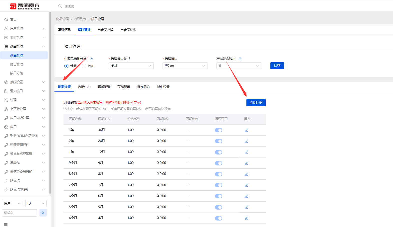 ps：年付周期比例如果需要和华为云那边保持一致，就按 1:10 填写界面截图