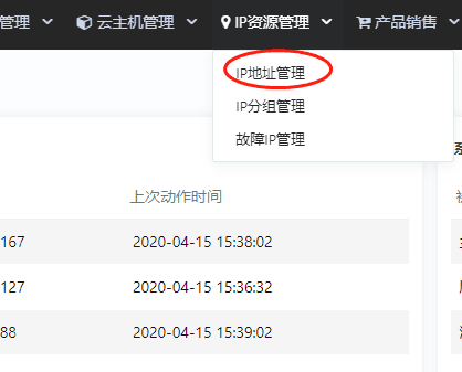 在顶部选项栏中选择【IP 资源管理】界面截图