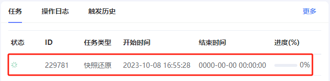 快照还原进度，在任务中可以查看界面截图（二）
