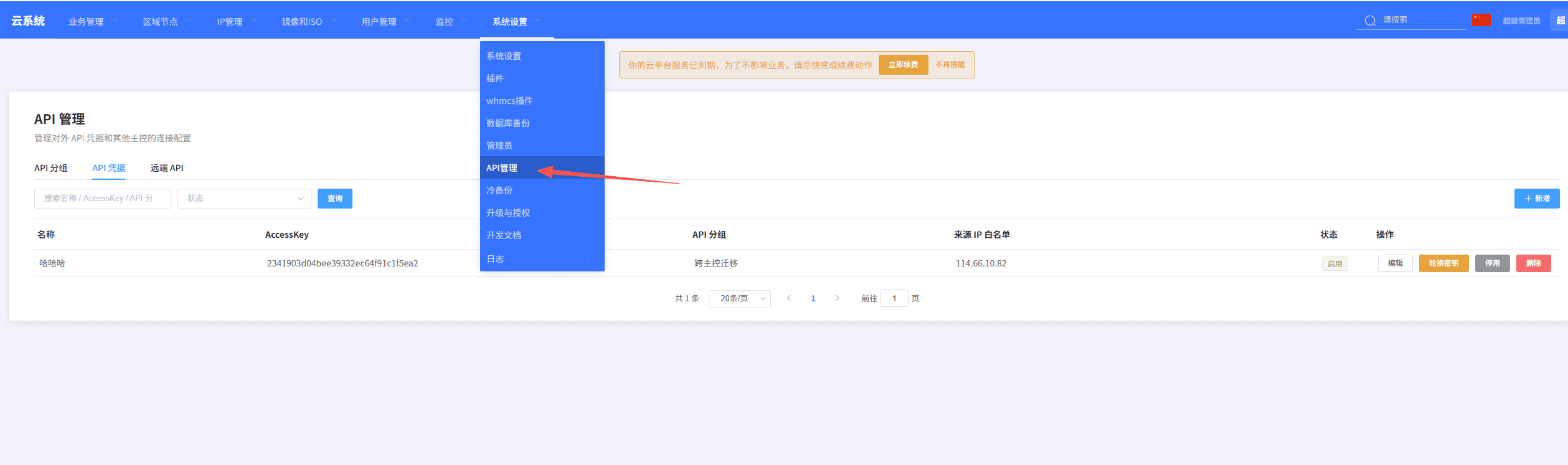 进入 API 管理页面