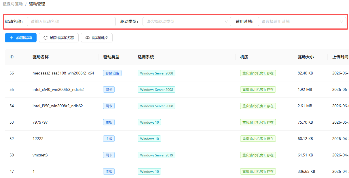 页面顶部配置多条件组合筛选功能,支持多元化精准检索界面截图