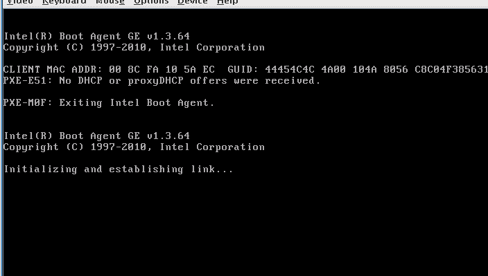 提示:NO DHCP or proxyDHCP 相关操作界面截图