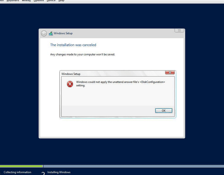 安装系统被迫取消并报错提示:windows co 相关操作界面截图