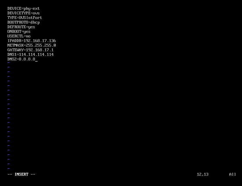 3)按 i 进入编辑模式,删除多余的 IP 和子网掩码即可界面截图
