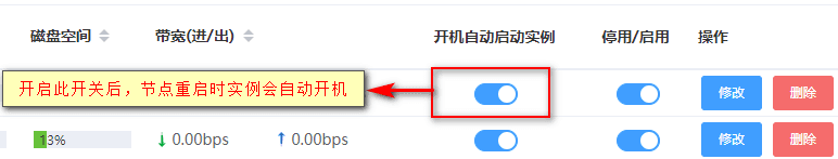 节点重启后,节点下的实例需要实现自动开机界面截图