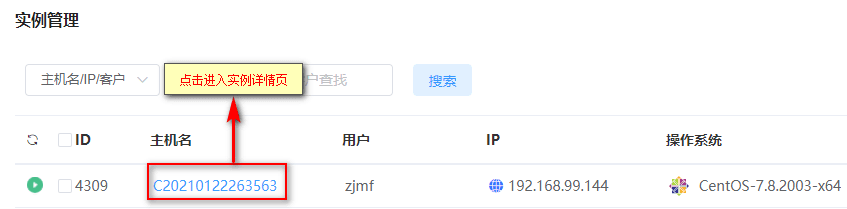 实例创建成功后,在列表页可看到该实例相关信息界面截图